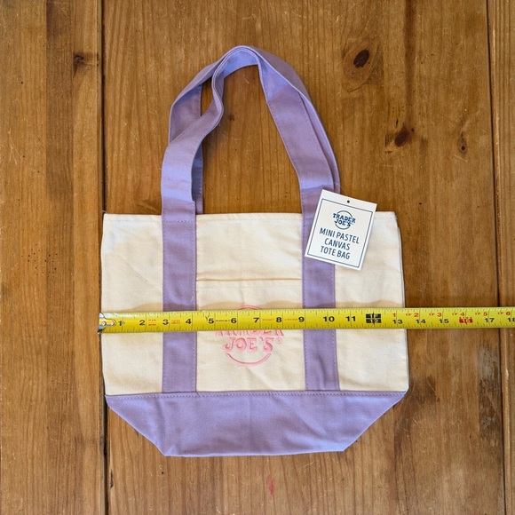 MINI NWT Trader Joe’s Mini Canvas Reusable Tote Bag - Cream with Lavender Straps - Picture 3 of 9